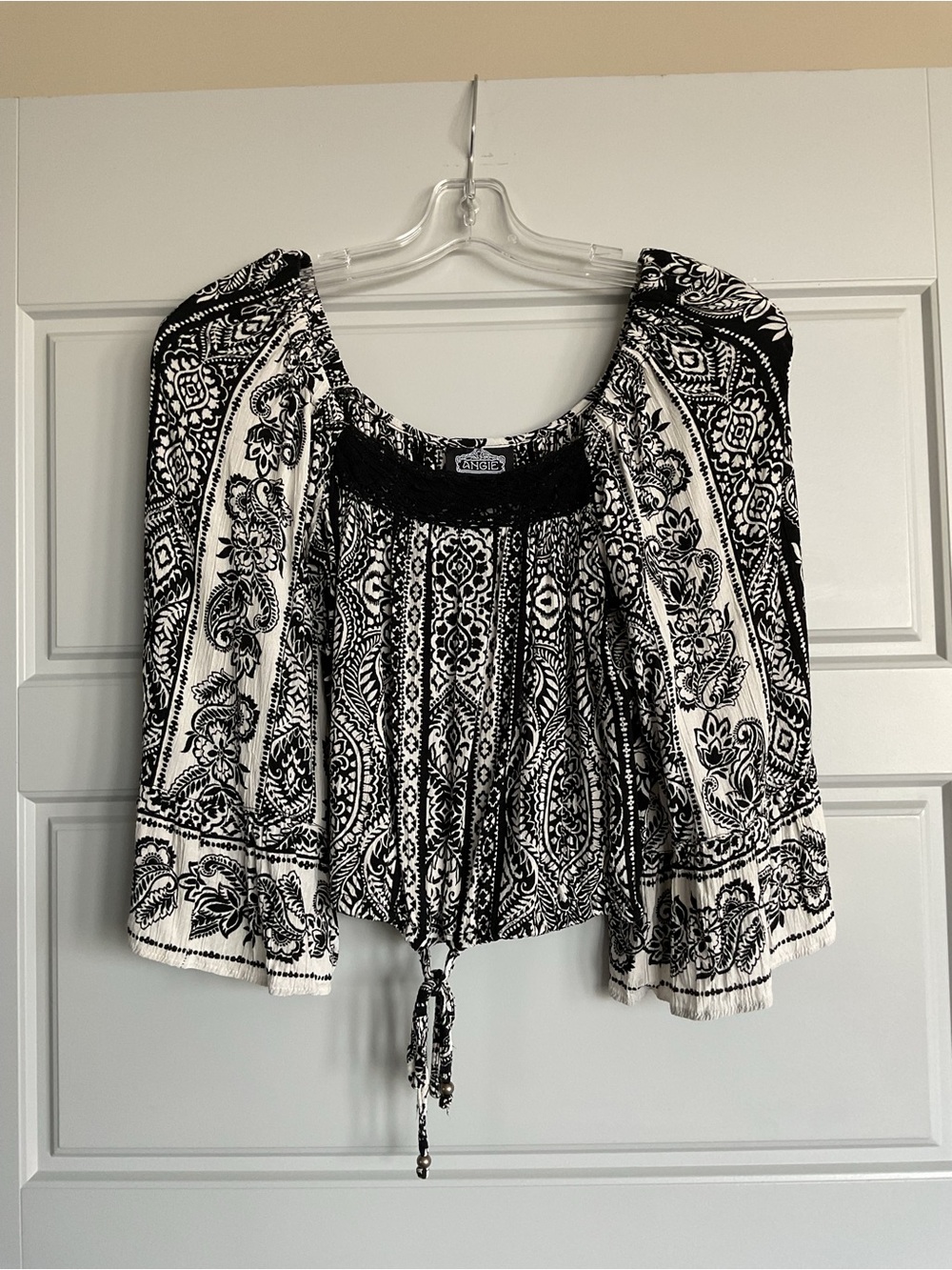 Angie Paisley Print Bell Sleeve Peasant Blouse - Picture 2 of 4